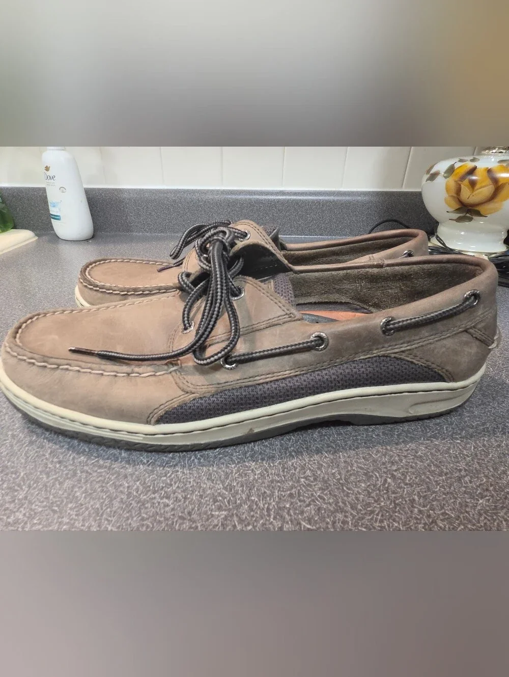 Sperry Men's Taupe Leather Boat Shoes with Contrast Laces